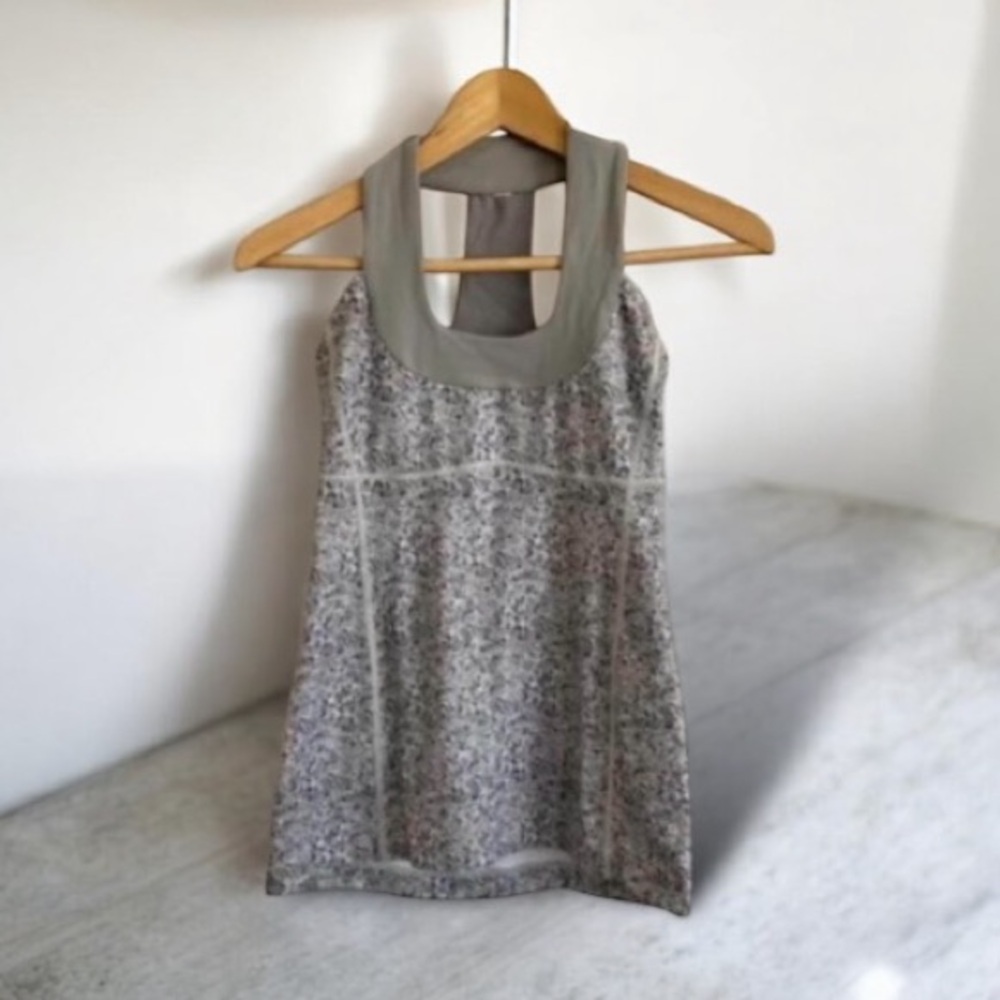Lululemon Scoop Neck Tank Top, Multi Grey & Cream Muted Floral Print